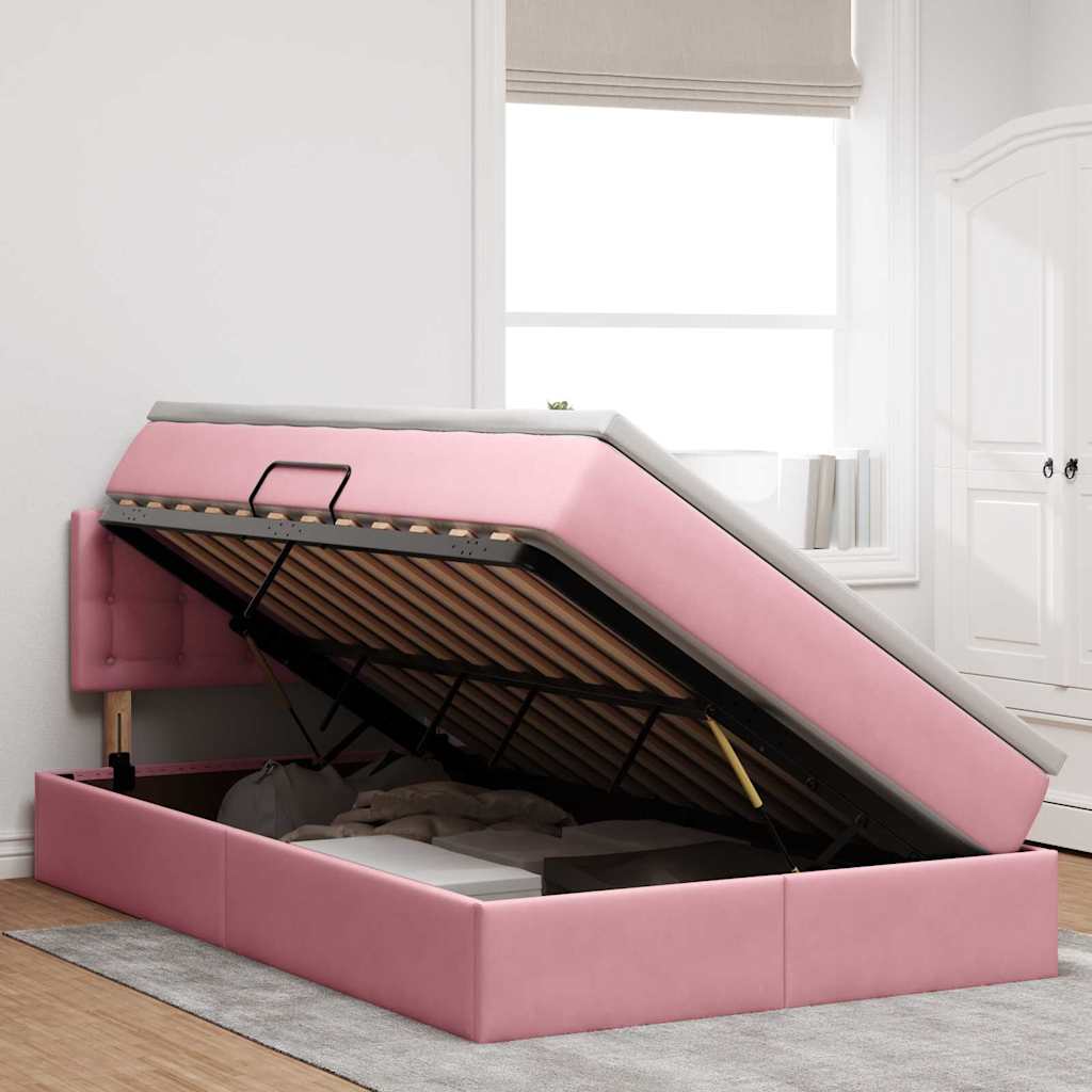 Opslag bed met matras met hoofdeinde Roze 120 x 200 cm Fluweel is nu te koop bij PeponiXL, paradijselijk wonen!