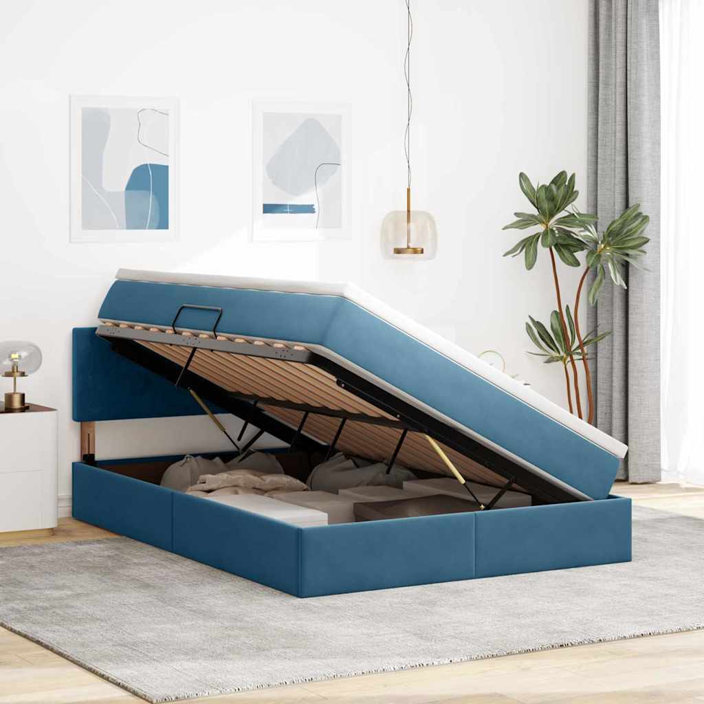 Opslag bed met matras Donkerblauw 140 x 190 cm Fluweel is nu te koop bij PeponiXL, paradijselijk wonen!