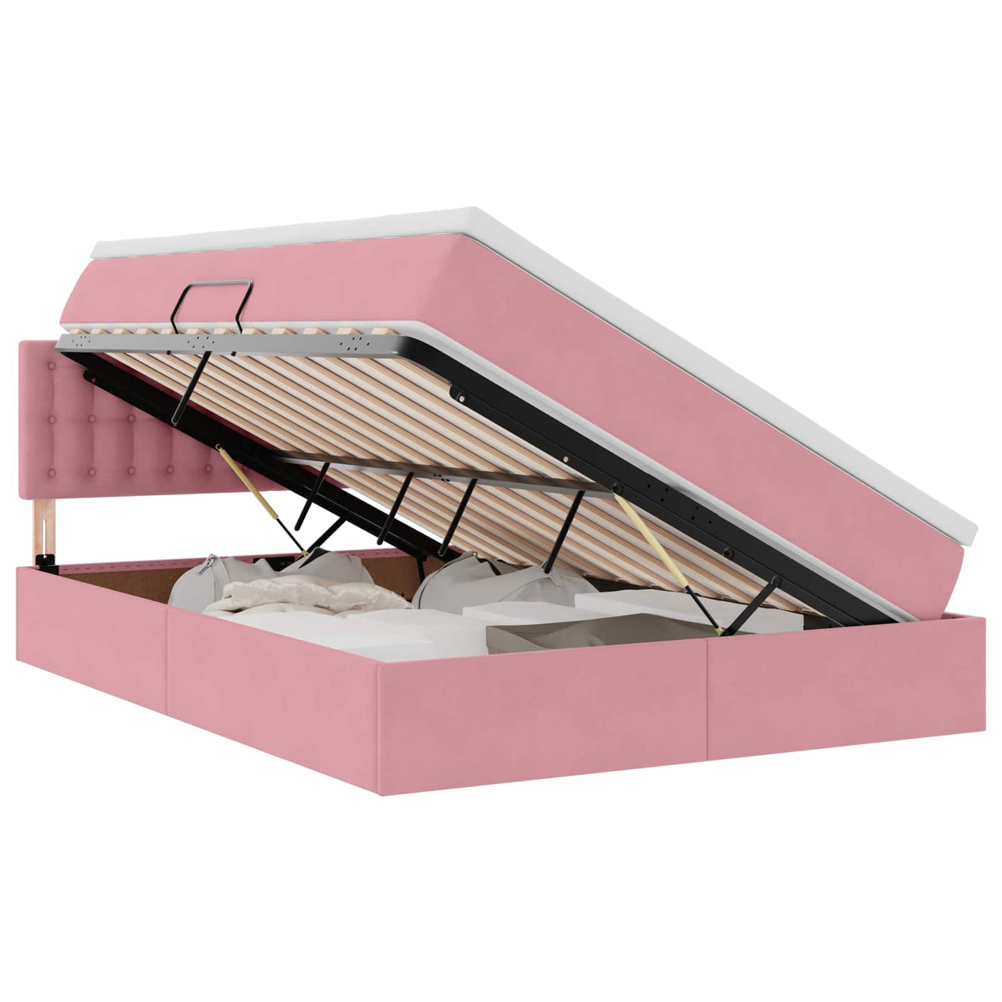 Opslag bed met matras met hoofdeinde Roze 140 x 190 cm Fluweel is nu te koop bij PeponiXL, paradijselijk wonen!