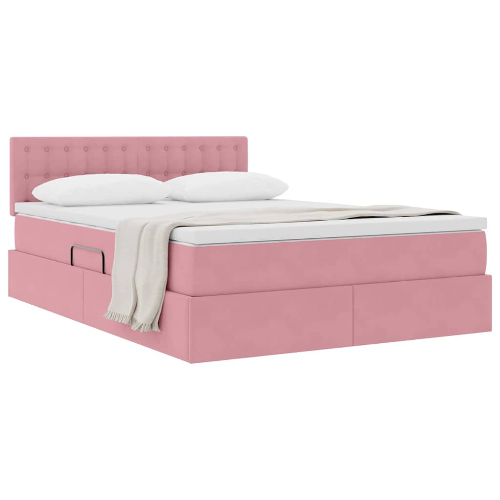 Opslag bed met matras met hoofdeinde Roze 140 x 190 cm Fluweel is nu te koop bij PeponiXL, paradijselijk wonen!