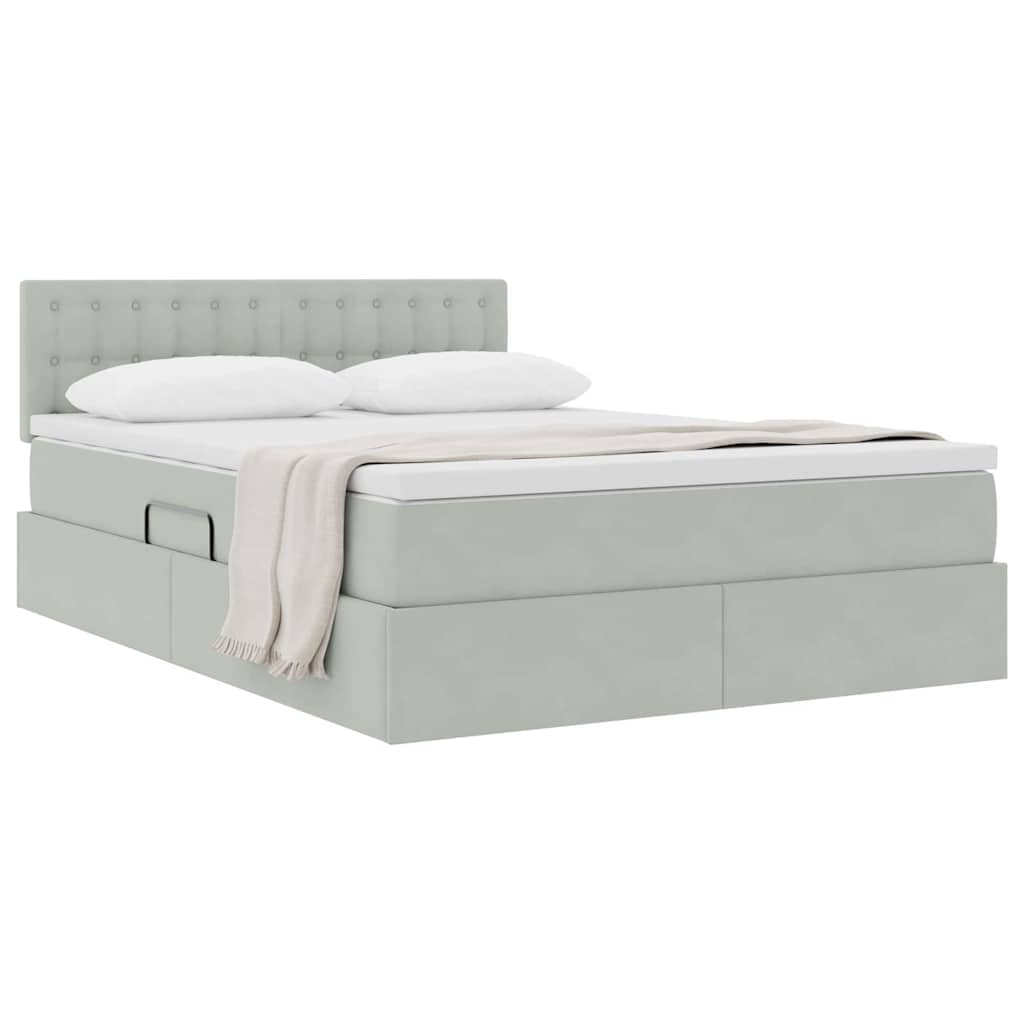 Opslag bed met matras Lichtgrijs 140 x 200 cm Fluweel is nu te koop bij PeponiXL, paradijselijk wonen!