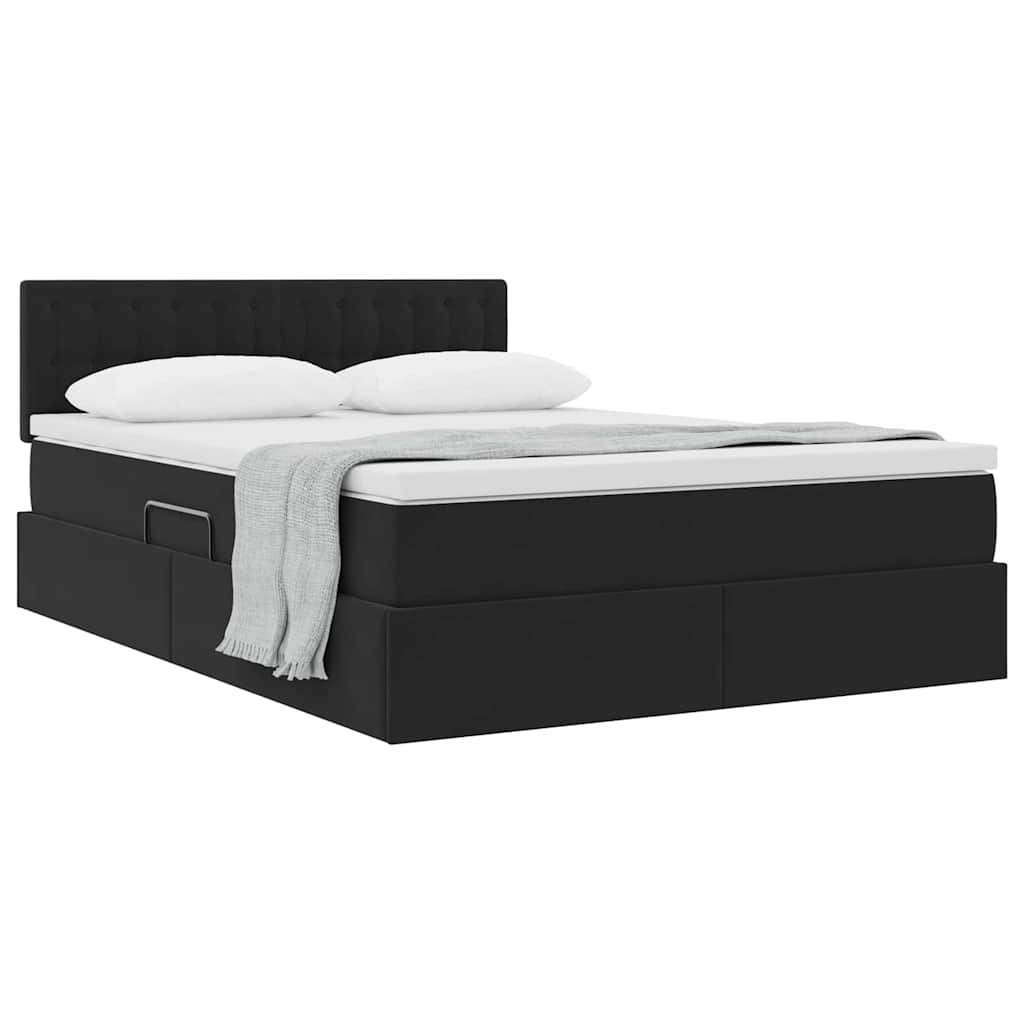 Opslag bed met matras met hoofdeinde Zwart 140 x 200 cm Fluweel is nu te koop bij PeponiXL, paradijselijk wonen!
