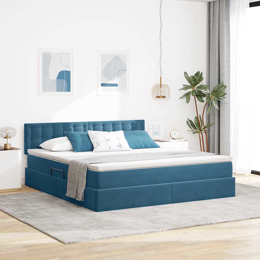Opslag bed met matras Donkerblauw 160 x 200 cm Fluweel is nu te koop bij PeponiXL, paradijselijk wonen!