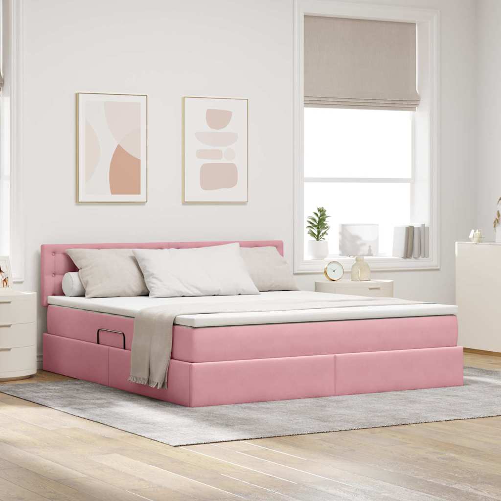 Opslag bed met matras met hoofdeinde Roze 160 x 200 cm Fluweel is nu te koop bij PeponiXL, paradijselijk wonen!