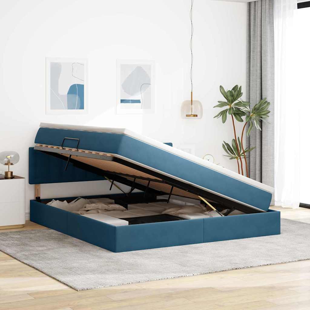 Opslag bed met matras Donkerblauw 180 x 200 cm Fluweel is nu te koop bij PeponiXL, paradijselijk wonen!