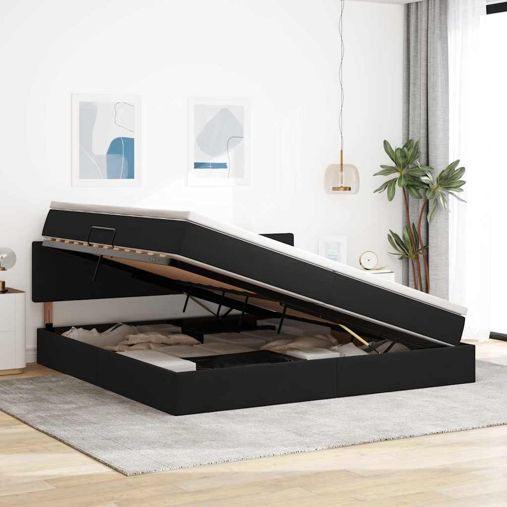 Opslag bed met matras met hoofdeinde Zwart 200 x 200 cm Fluweel is nu te koop bij PeponiXL, paradijselijk wonen!