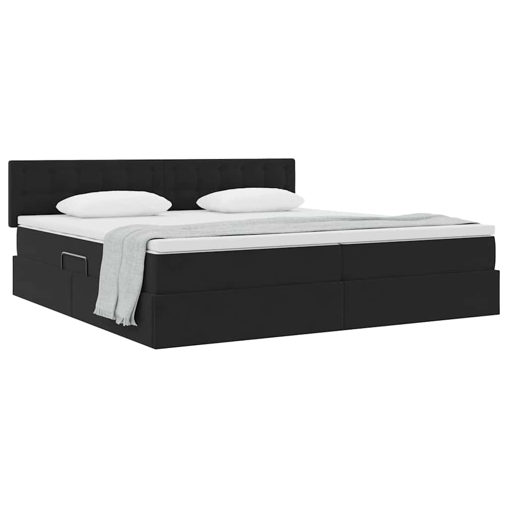 Opslag bed met matras met hoofdeinde Zwart 200 x 200 cm Fluweel is nu te koop bij PeponiXL, paradijselijk wonen!