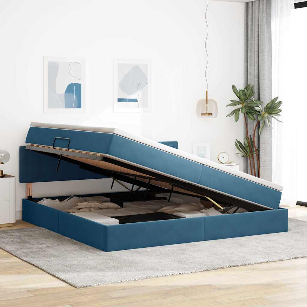 Opslag bed met matras Donkerblauw 200 x 200 cm Fluweel is nu te koop bij PeponiXL, paradijselijk wonen!