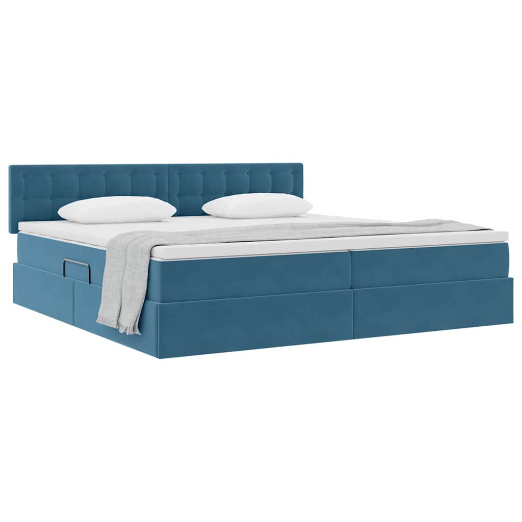 Opslag bed met matras Donkerblauw 200 x 200 cm Fluweel is nu te koop bij PeponiXL, paradijselijk wonen!