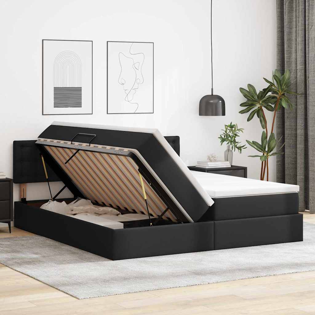 Opslag bed met hoofdeinde Zwart 180 x 200 cm Nep Leer is nu te koop bij PeponiXL, paradijselijk wonen!