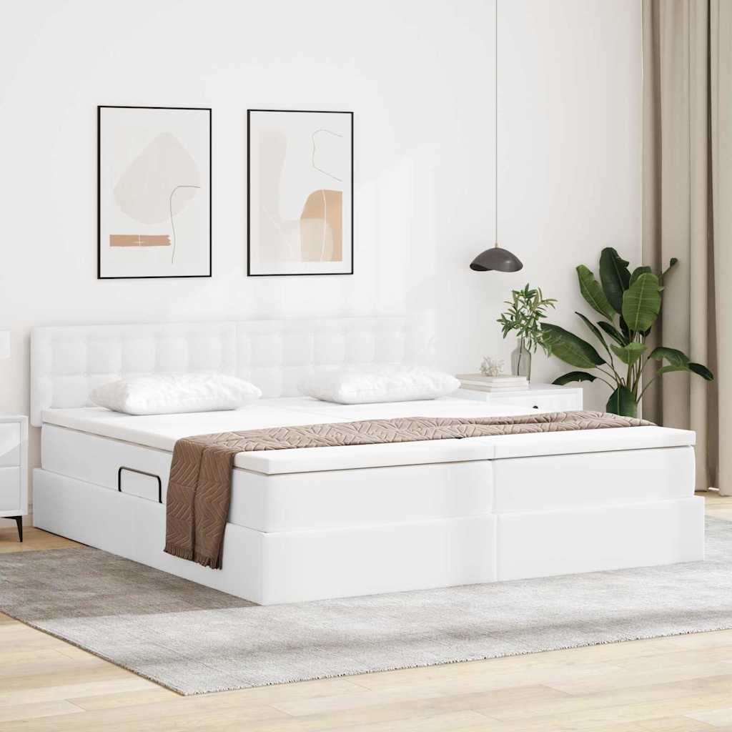 Opslag bed met matras met opslag Puur Wit 200 x 200 cm Nep Leer is nu te koop bij PeponiXL, paradijselijk wonen!
