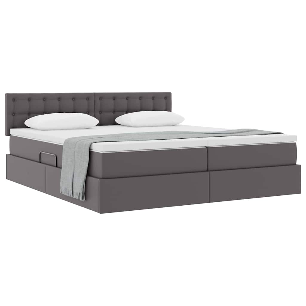 Opslag bed met matras met opslag Grijs 200 x 200 cm Nep Leer is nu te koop bij PeponiXL, paradijselijk wonen!