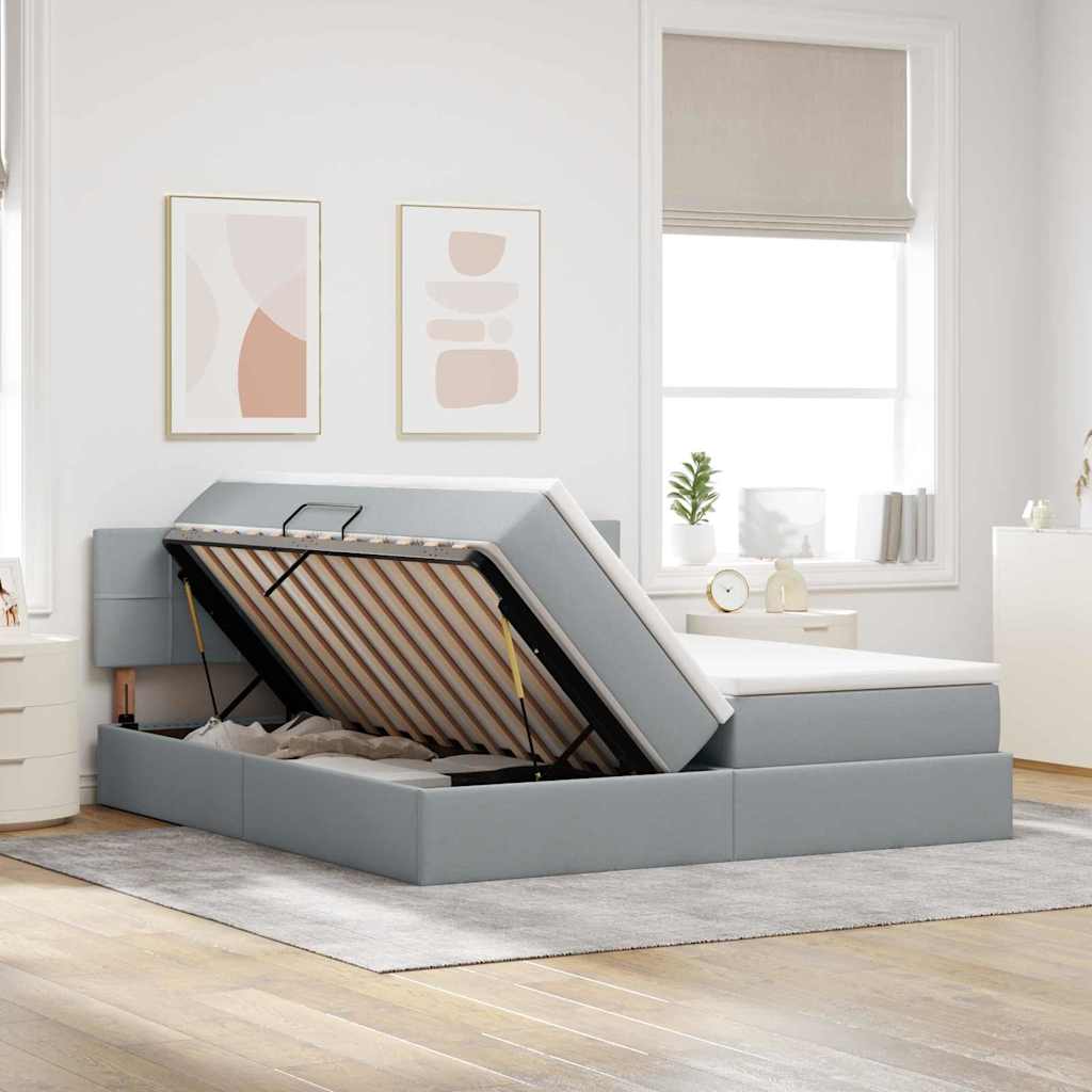 Opslag bed met matras Lichtgrijs 200 x 200 cm Nep Leer is nu te koop bij PeponiXL, paradijselijk wonen!