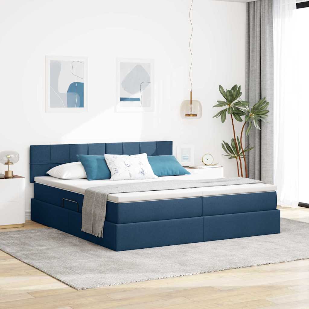 Opslag bed met matras met opslag Blauw 200 x 200 cm Nep Leer is nu te koop bij PeponiXL, paradijselijk wonen!