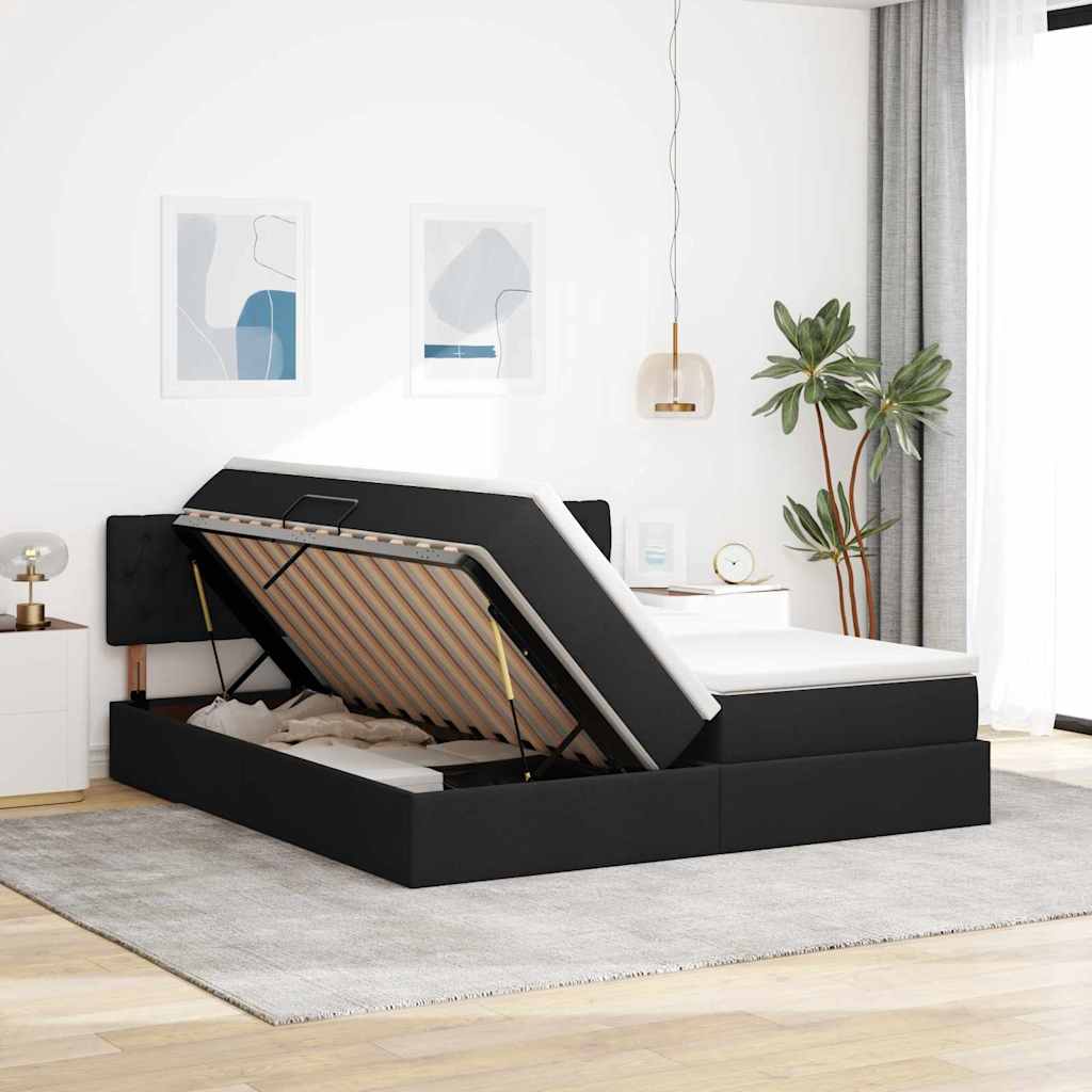 Opslag bed met matras met opslag Zwart 200 x 200 cm Nep Leer is nu te koop bij PeponiXL, paradijselijk wonen!