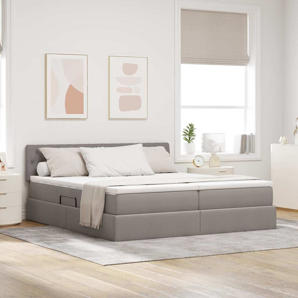 Opslag bed met matras met opslag Taupe 200 x 200 cm Nep Leer is nu te koop bij PeponiXL, paradijselijk wonen!
