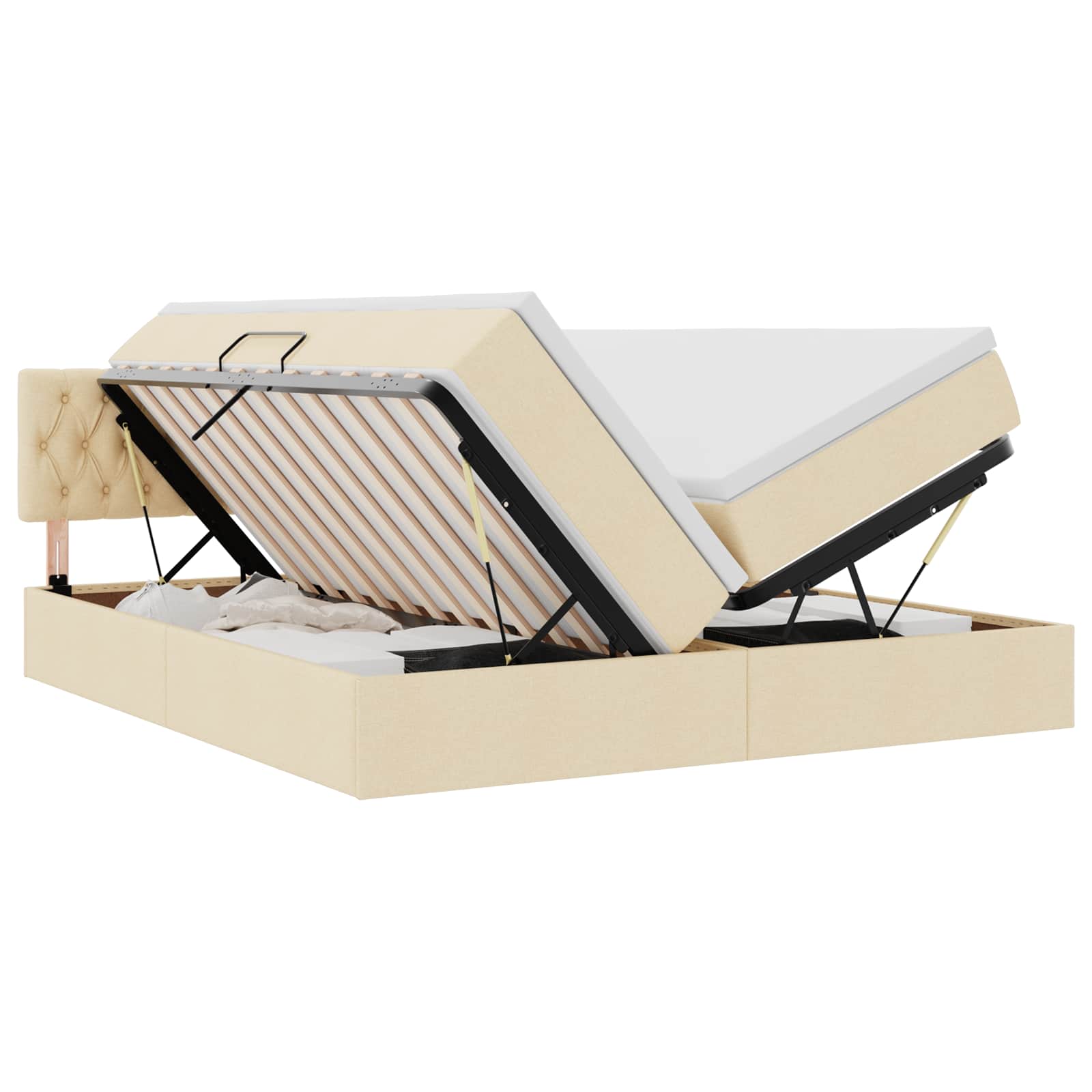 Opslag bed met matras met opslag Crème 200 x 200 cm Nep Leer is nu te koop bij PeponiXL, paradijselijk wonen!