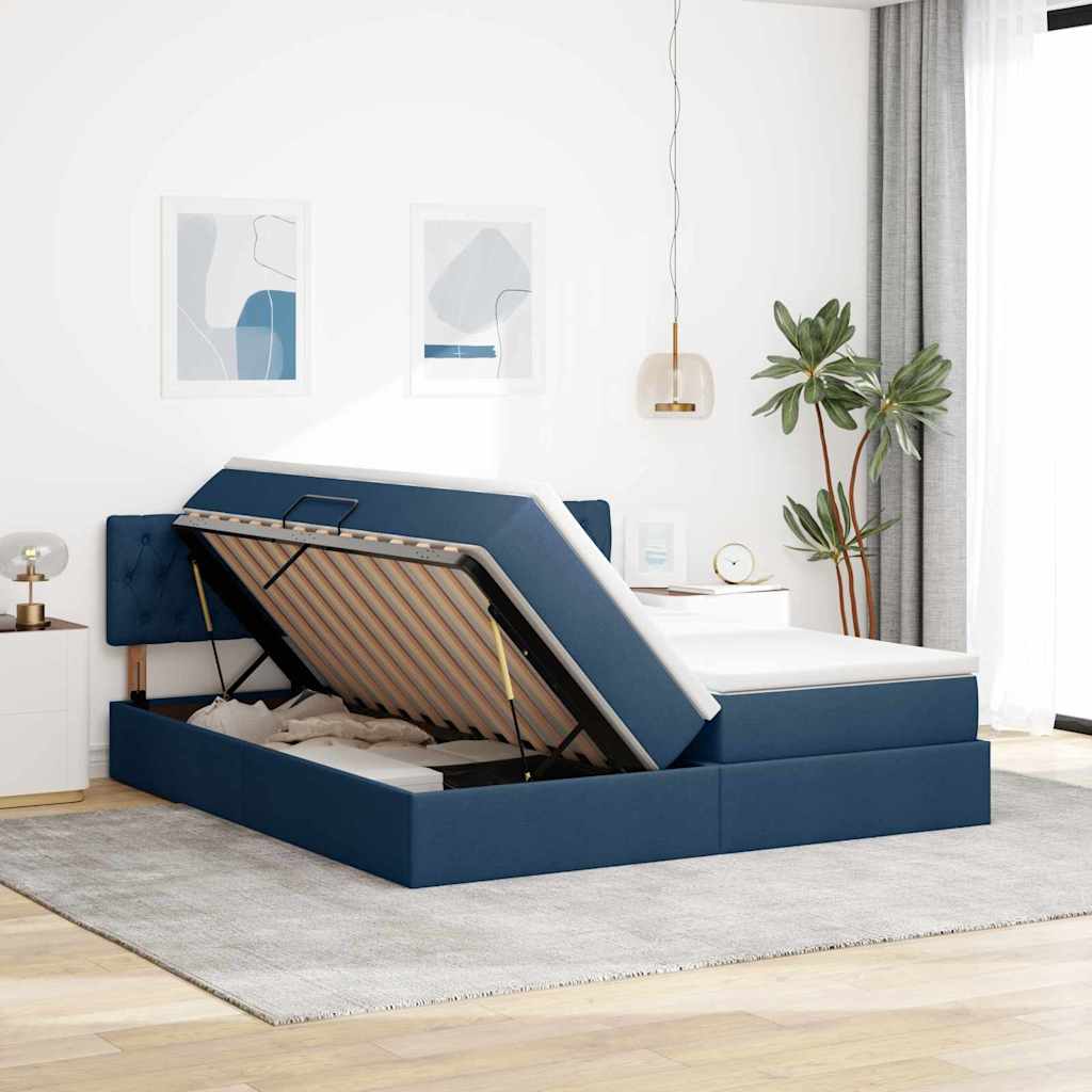 Opslag bed met matras met opslag Blauw 200 x 200 cm Nep Leer is nu te koop bij PeponiXL, paradijselijk wonen!