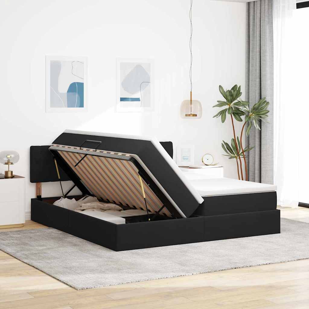 Opslag bed met matras met hoofdeinde Zwart 90 x 200 cm is nu te koop bij PeponiXL, paradijselijk wonen!