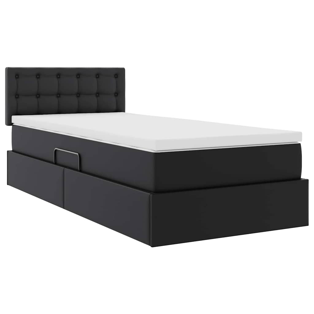 Opbergbed met LED met matras met LED Zwart 90 x 190 cm Nep Leer is nu te koop bij PeponiXL, paradijselijk wonen!