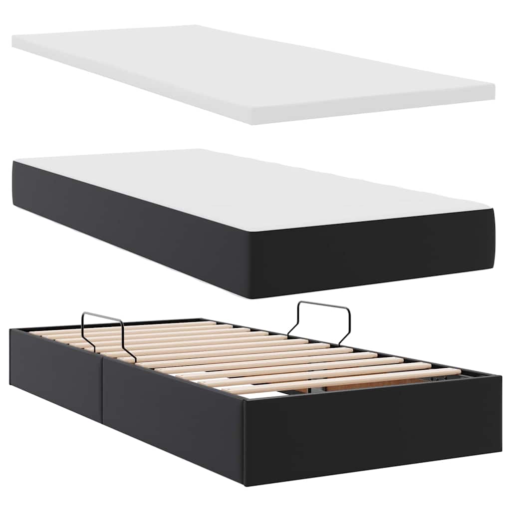 Opbergbed met LED met matras met LED Zwart 90 x 190 cm Nep Leer is nu te koop bij PeponiXL, paradijselijk wonen!