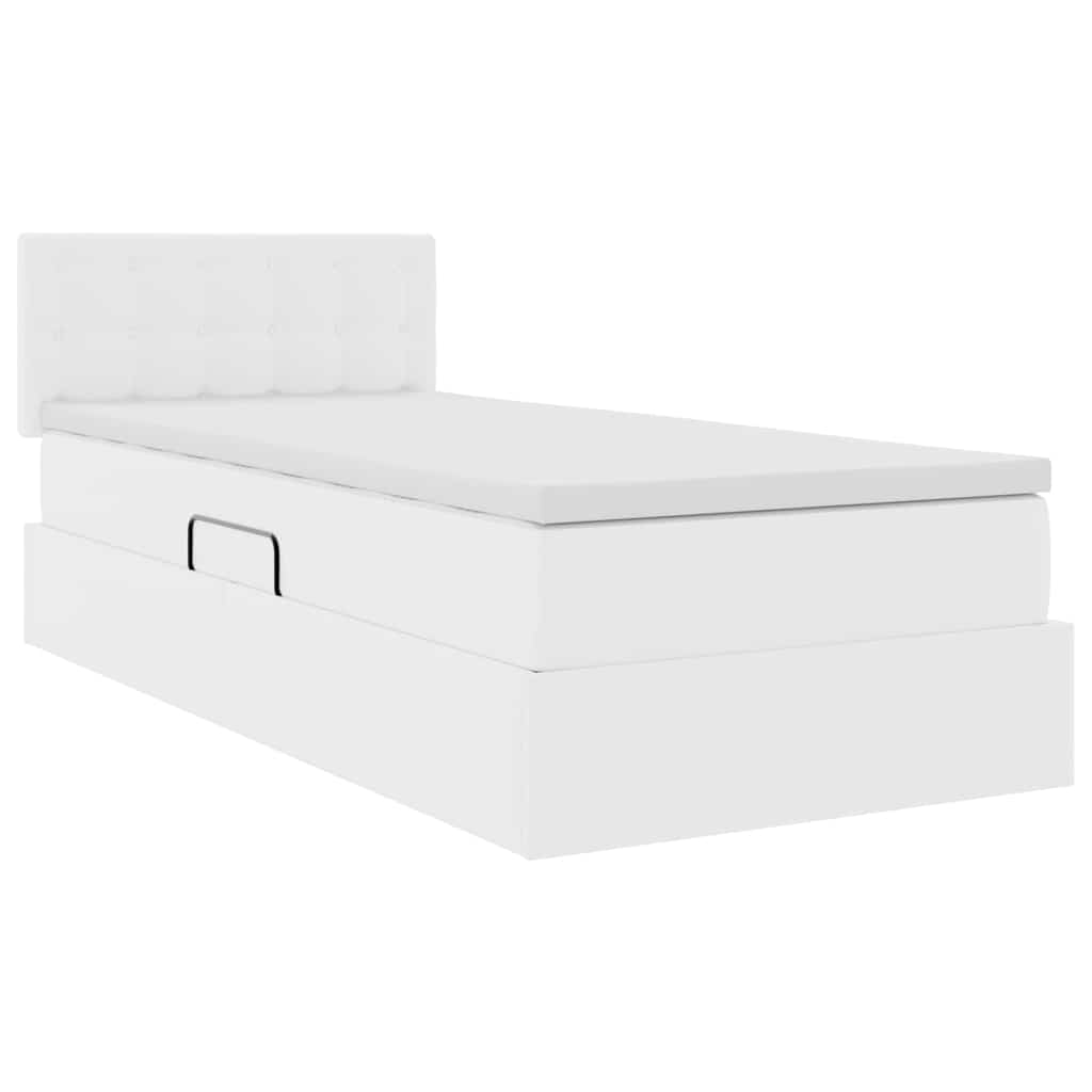 Opbergbed met LED met matras Puur Wit 90 x 190 cm Nep Leer is nu te koop bij PeponiXL, paradijselijk wonen!