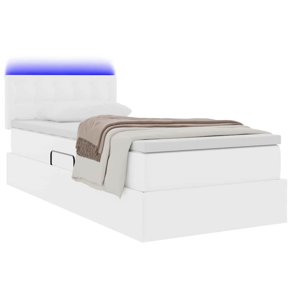 Opbergbed met LED met matras Puur Wit 90 x 190 cm Nep Leer is nu te koop bij PeponiXL, paradijselijk wonen!