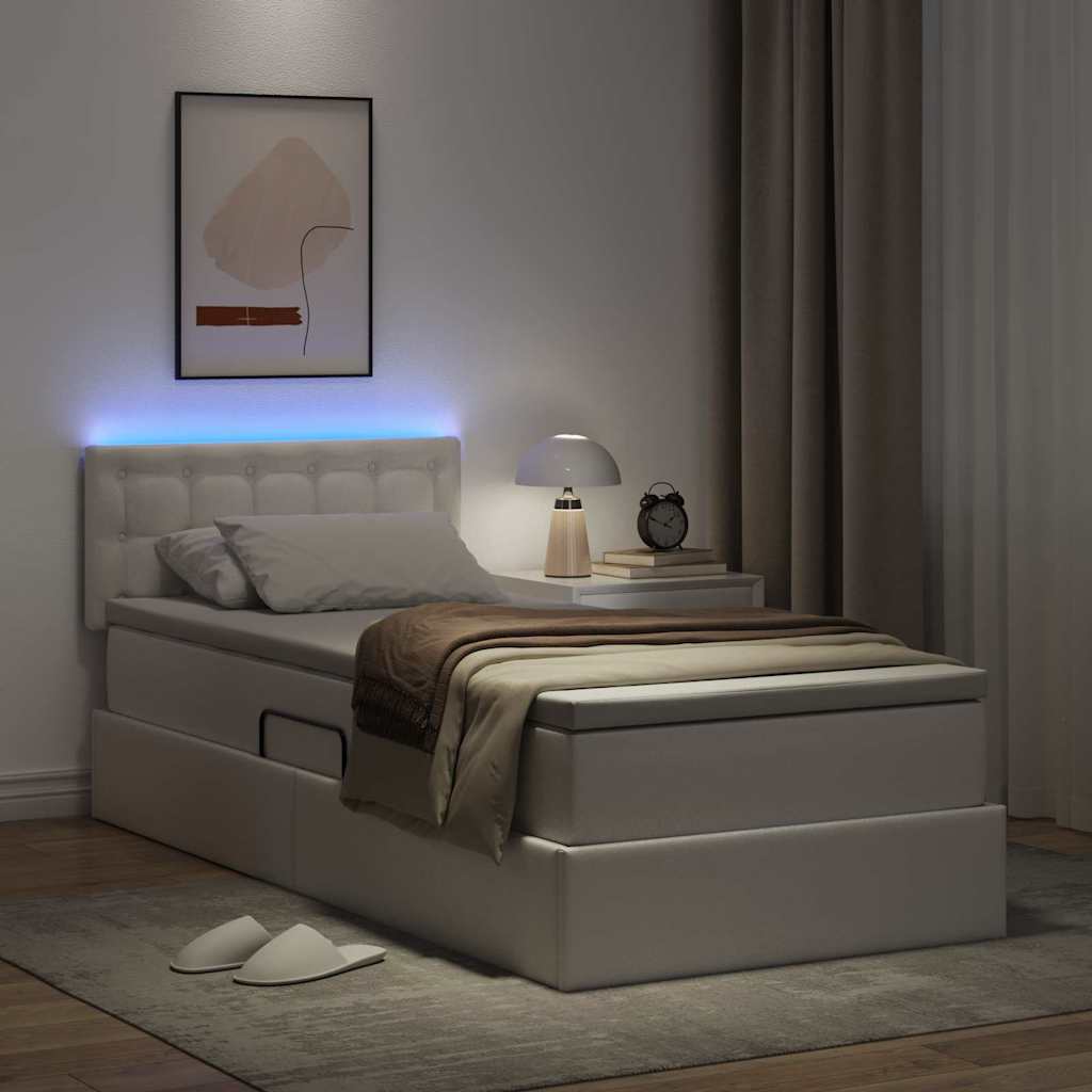 Opbergbed met LED met matras Puur Wit 90 x 200 cm Nep Leer is nu te koop bij PeponiXL, paradijselijk wonen!