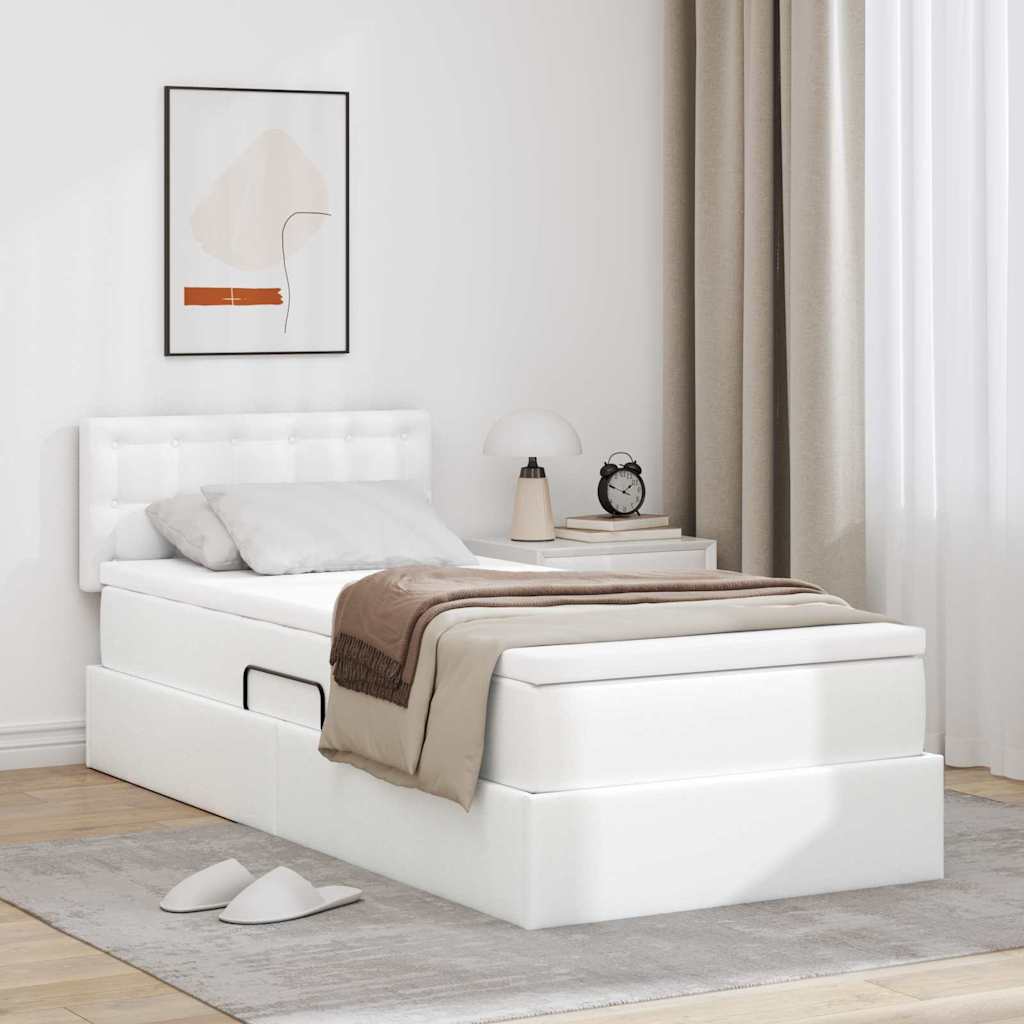 Opbergbed met LED met matras Puur Wit 90 x 200 cm Nep Leer is nu te koop bij PeponiXL, paradijselijk wonen!
