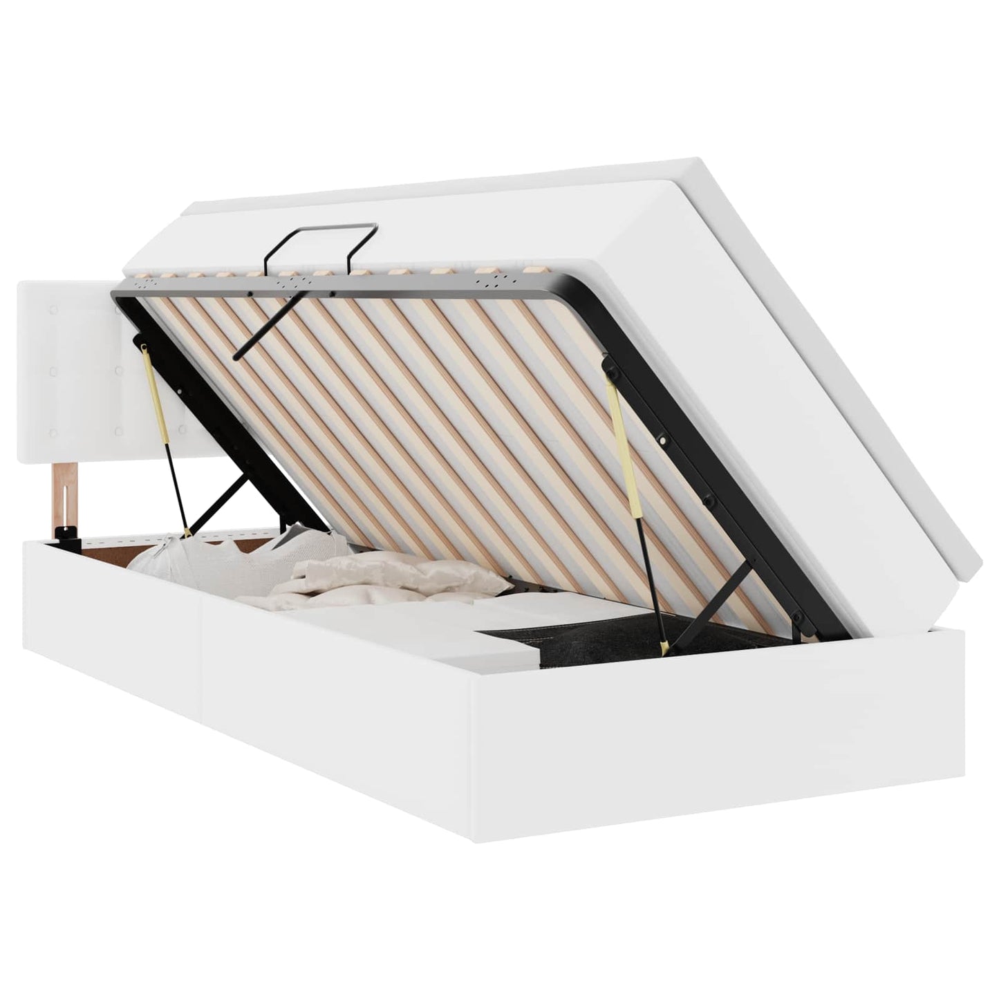 Opbergbed met LED met matras Puur Wit 90 x 200 cm Nep Leer is nu te koop bij PeponiXL, paradijselijk wonen!