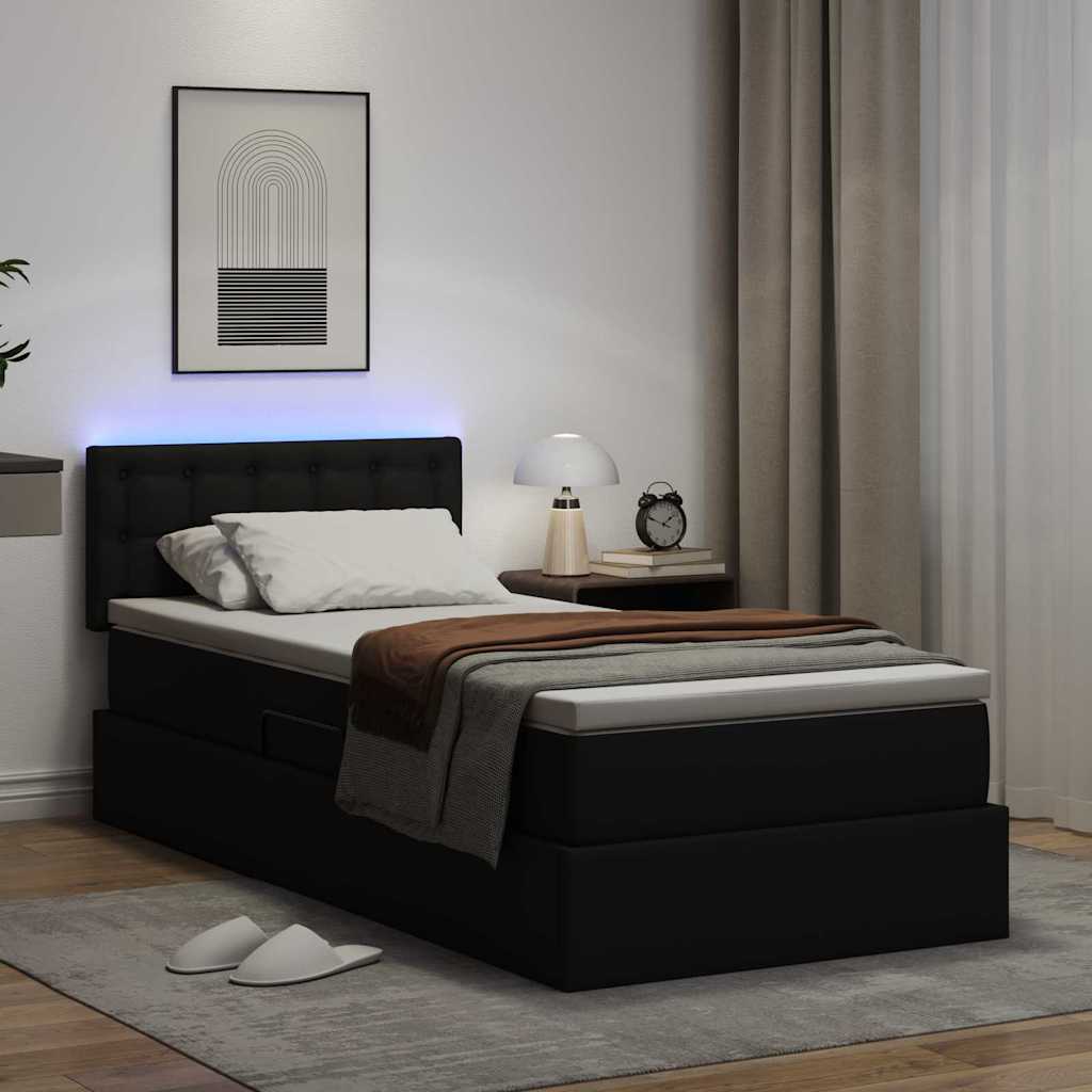 Opbergbed met LED met matras Zwart 100 x 200 cm Nep Leer is nu te koop bij PeponiXL, paradijselijk wonen!