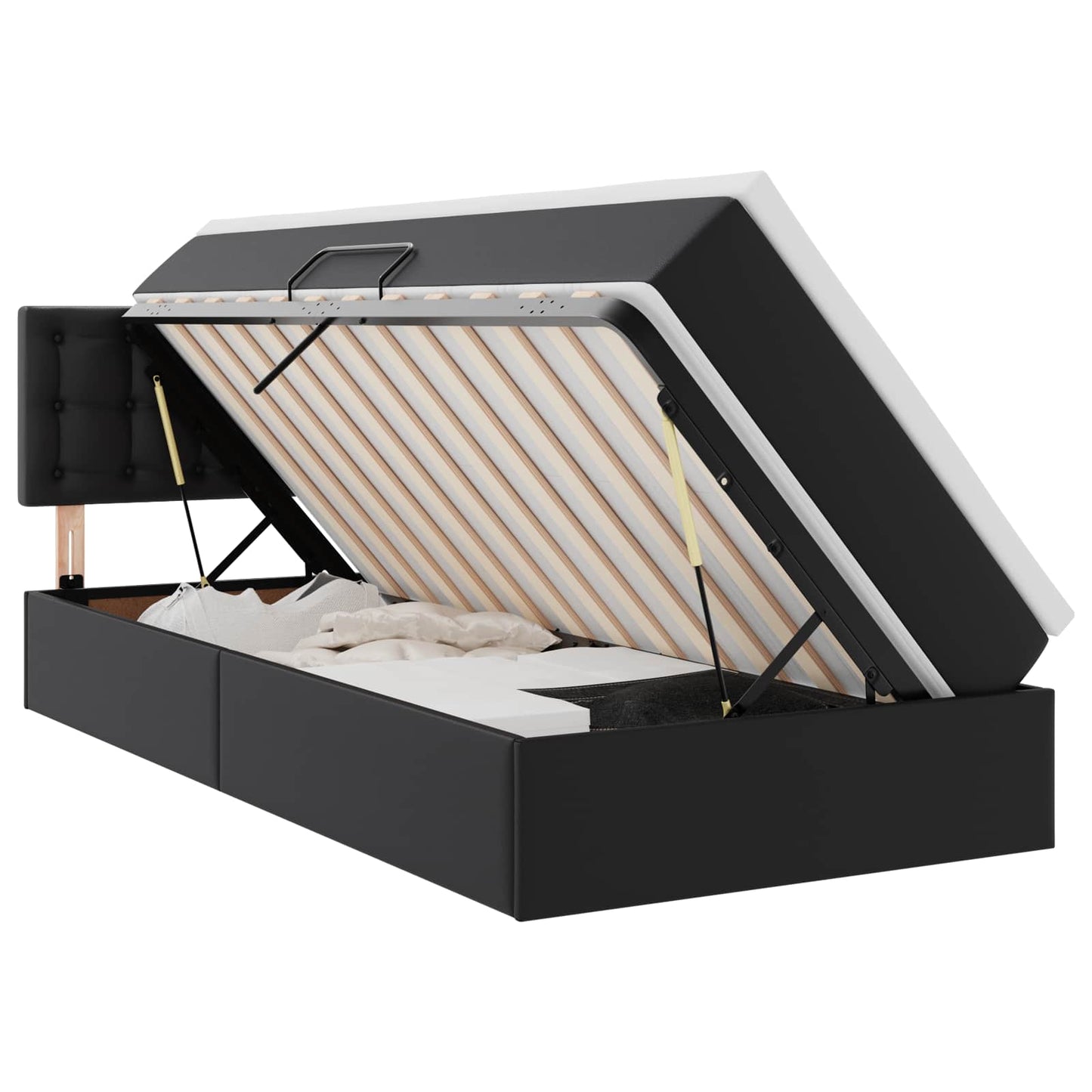 Opbergbed met LED met matras Zwart 100 x 200 cm Nep Leer is nu te koop bij PeponiXL, paradijselijk wonen!