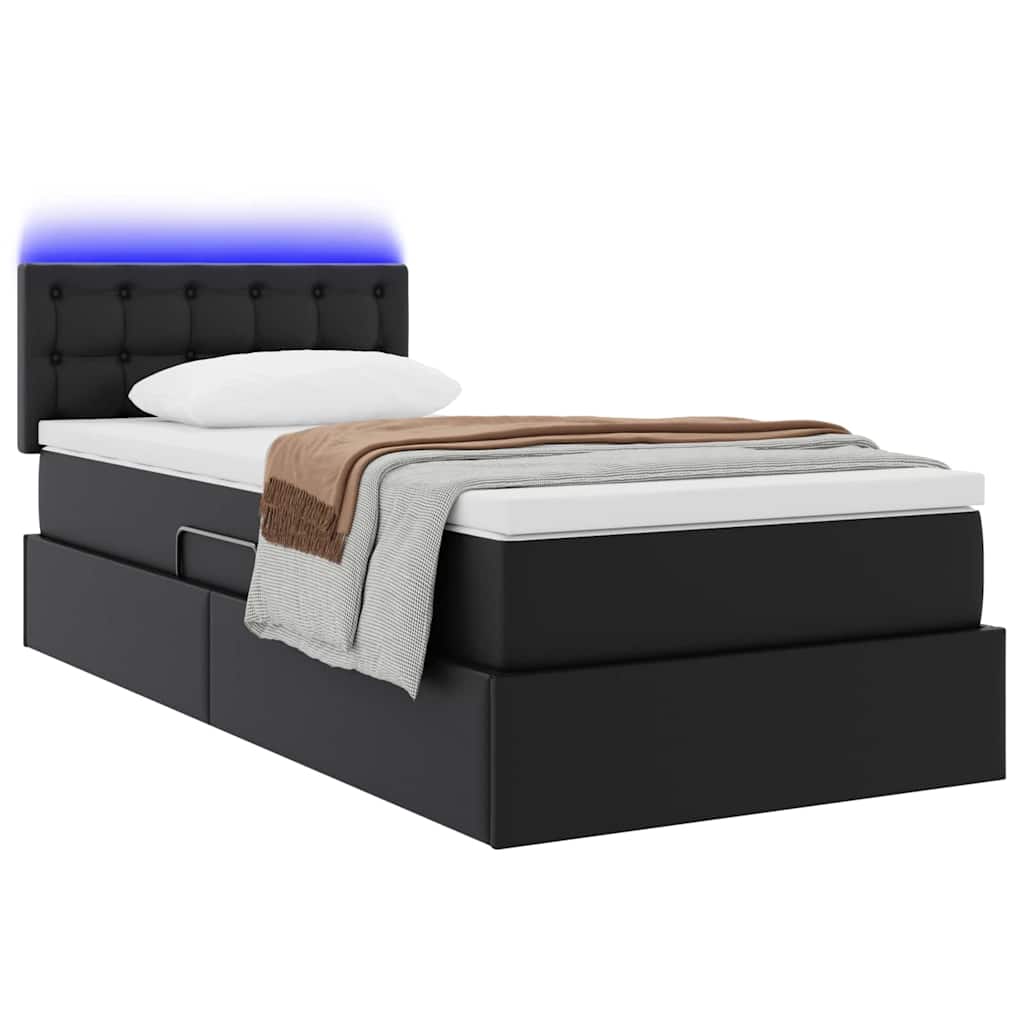 Opbergbed met LED met matras Zwart 100 x 200 cm Nep Leer is nu te koop bij PeponiXL, paradijselijk wonen!