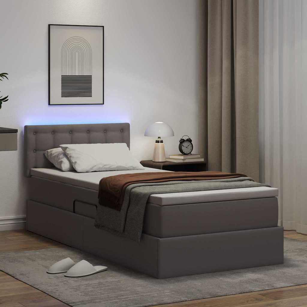 Opbergbed met LED met matras Grijs 100 x 200 cm Nep Leer is nu te koop bij PeponiXL, paradijselijk wonen!