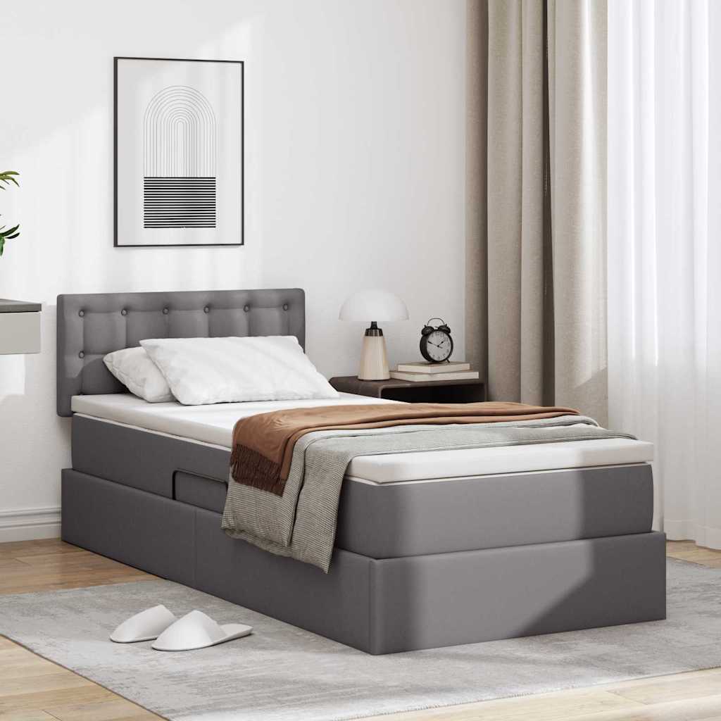 Opbergbed met LED met matras Grijs 100 x 200 cm Nep Leer is nu te koop bij PeponiXL, paradijselijk wonen!
