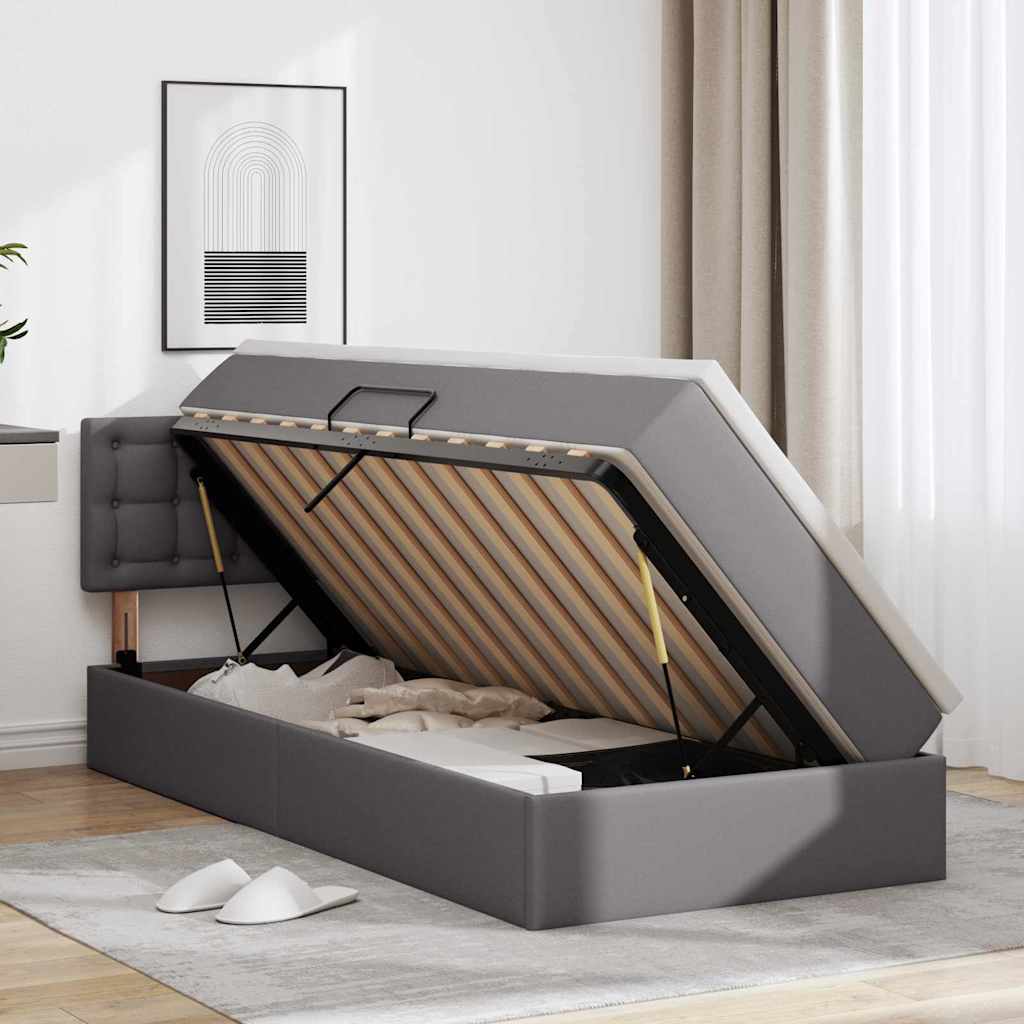 Opbergbed met LED met matras Grijs 100 x 200 cm Nep Leer is nu te koop bij PeponiXL, paradijselijk wonen!