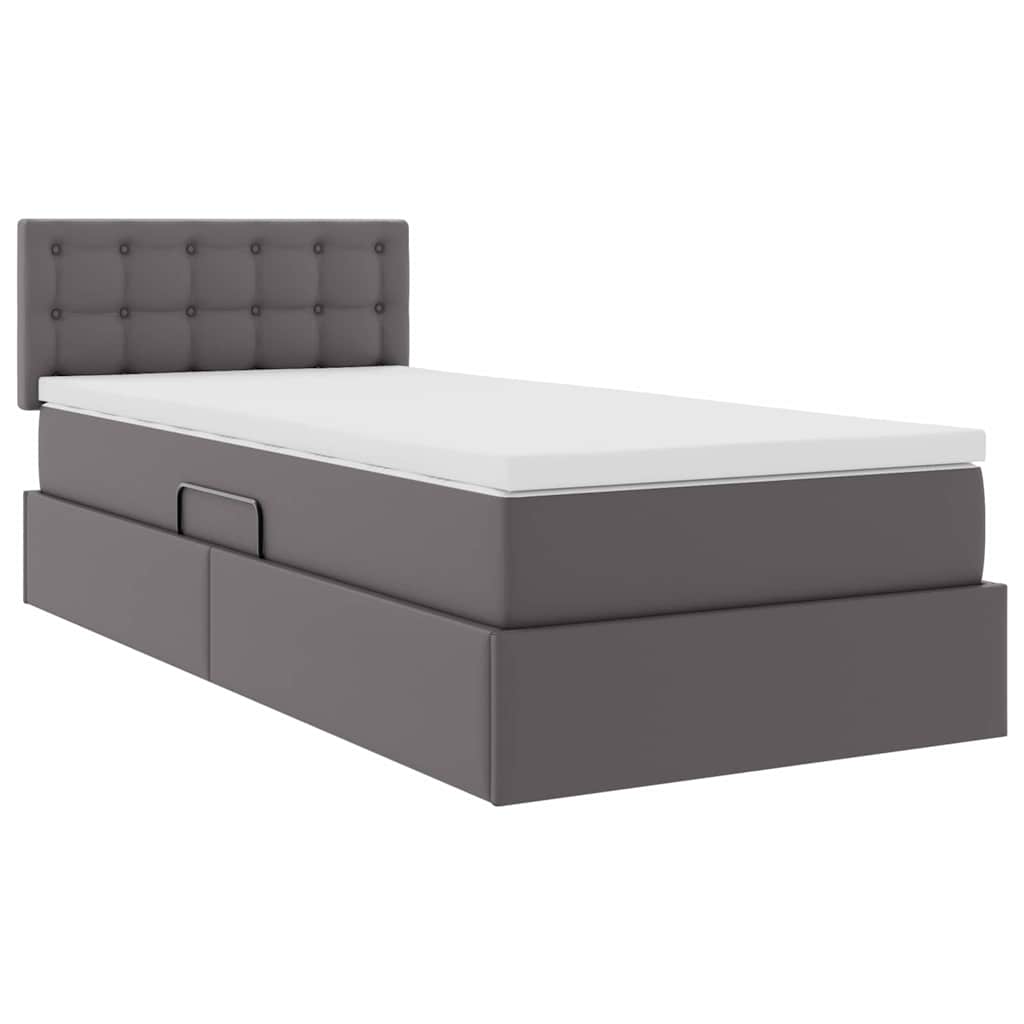 Opbergbed met LED met matras Grijs 100 x 200 cm Nep Leer is nu te koop bij PeponiXL, paradijselijk wonen!