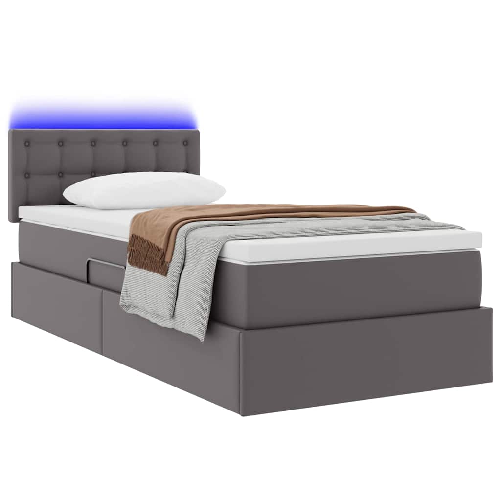 Opbergbed met LED met matras Grijs 100 x 200 cm Nep Leer is nu te koop bij PeponiXL, paradijselijk wonen!
