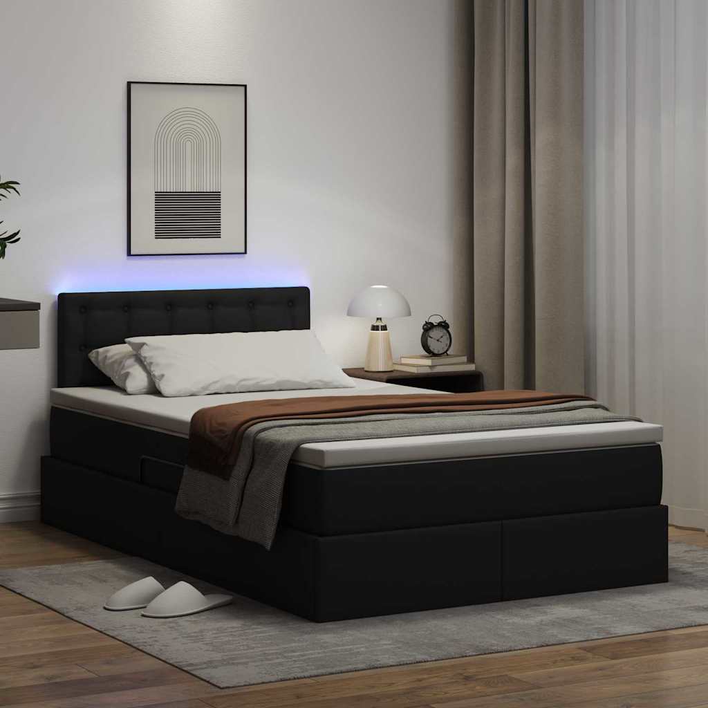 Opbergbed met LED met matras Zwart 120 x 190 cm Nep Leer is nu te koop bij PeponiXL, paradijselijk wonen!