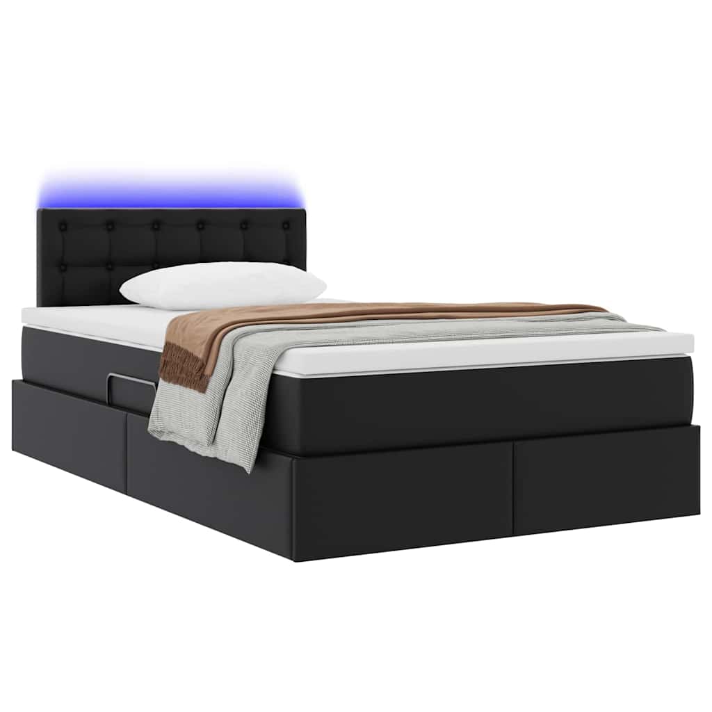 Opbergbed met LED met matras Zwart 120 x 190 cm Nep Leer is nu te koop bij PeponiXL, paradijselijk wonen!