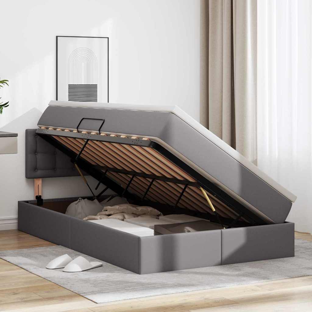 Opbergbed met LED met matras Grijs 120 x 190 cm Nep Leer is nu te koop bij PeponiXL, paradijselijk wonen!