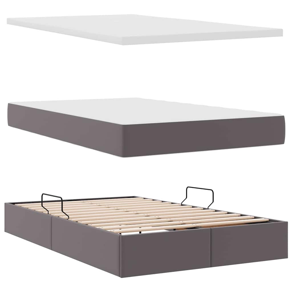 Opbergbed met LED met matras Grijs 120 x 190 cm Nep Leer is nu te koop bij PeponiXL, paradijselijk wonen!