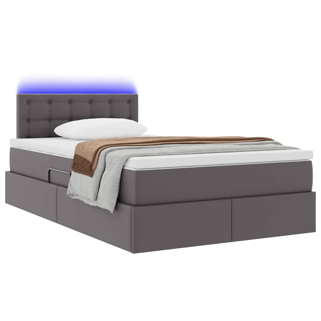 Opbergbed met LED met matras Grijs 120 x 190 cm Nep Leer is nu te koop bij PeponiXL, paradijselijk wonen!