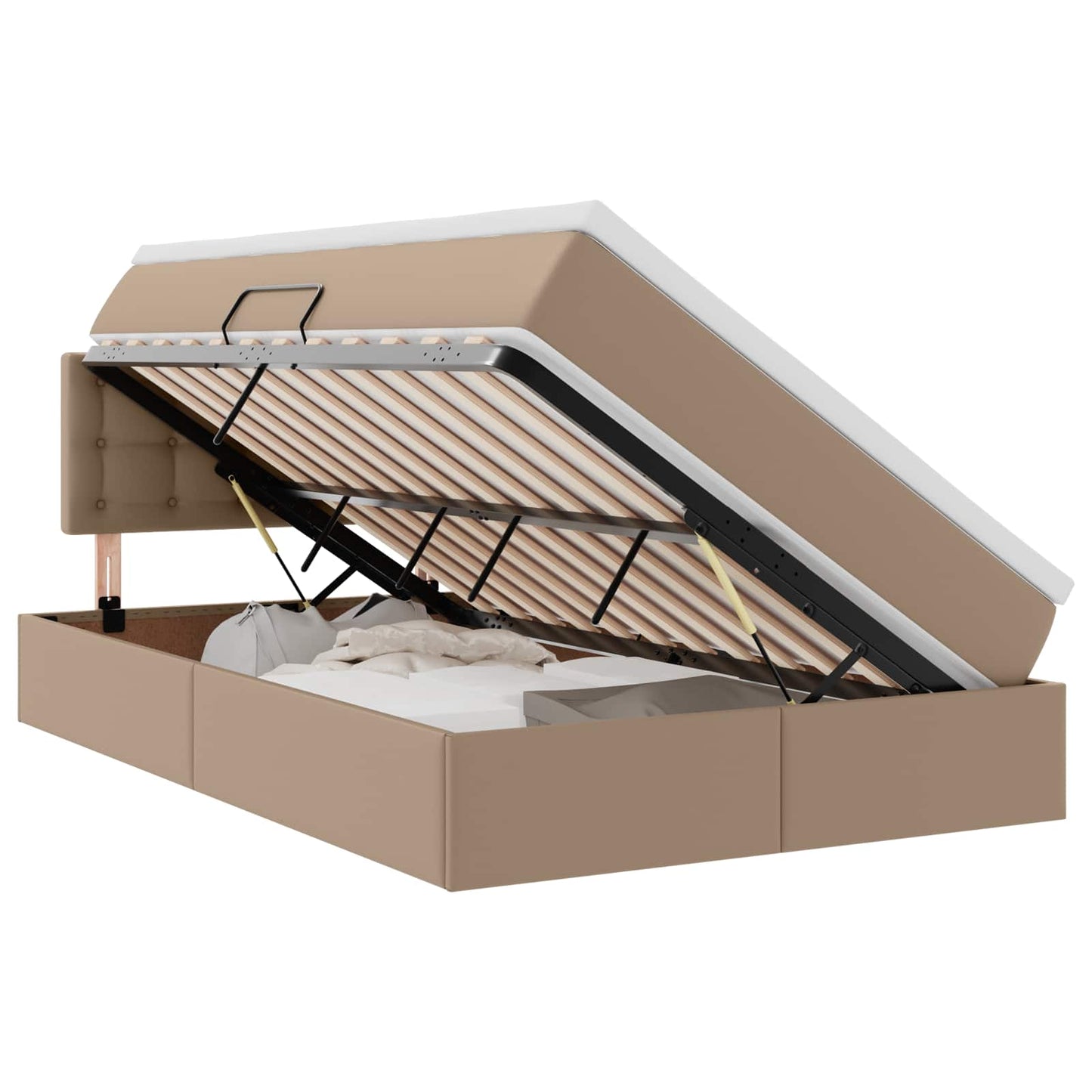 Opbergbed met LED met matras Cappuccino 120 x 190 cm Nep Leer