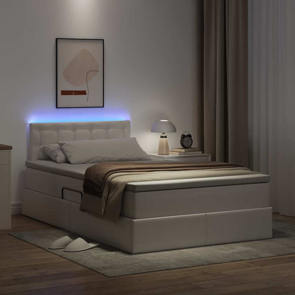 Opbergbed met LED met matras Puur Wit 120 x 200 cm Nep Leer is nu te koop bij PeponiXL, paradijselijk wonen!