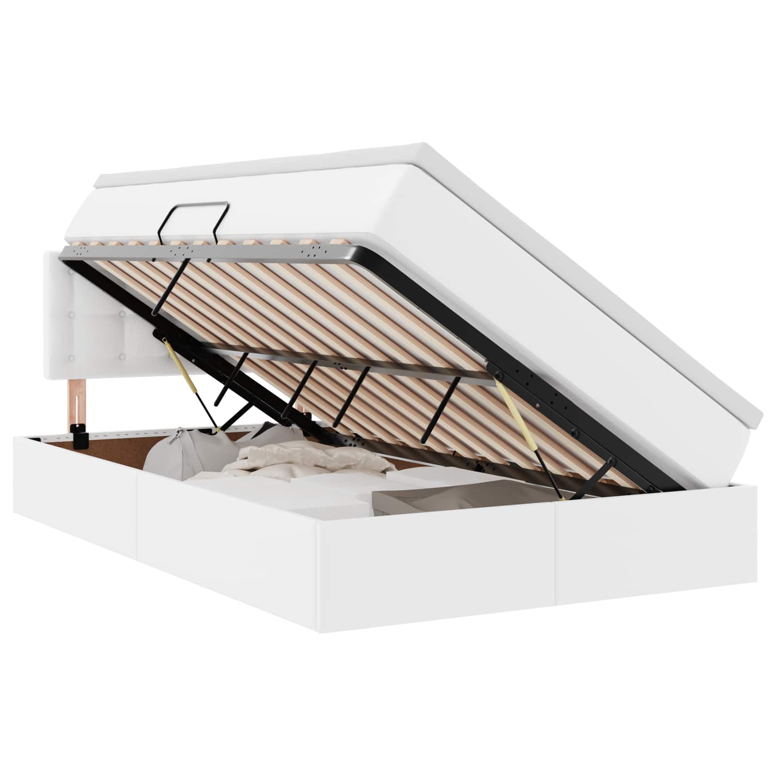 Opbergbed met LED met matras Puur Wit 120 x 200 cm Nep Leer is nu te koop bij PeponiXL, paradijselijk wonen!
