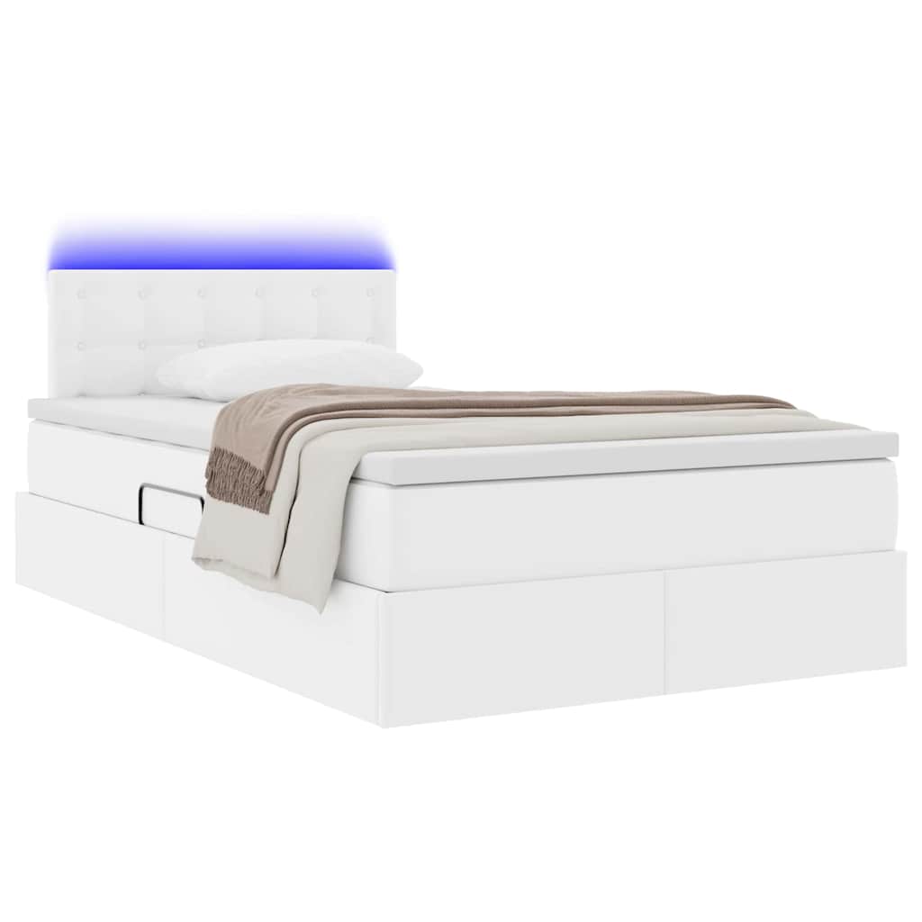 Opbergbed met LED met matras Puur Wit 120 x 200 cm Nep Leer is nu te koop bij PeponiXL, paradijselijk wonen!