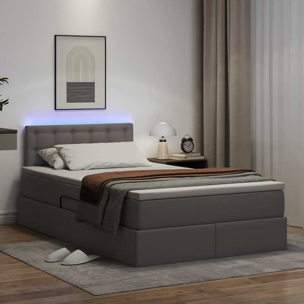 Opbergbed met LED met matras Grijs 120 x 200 cm Nep Leer is nu te koop bij PeponiXL, paradijselijk wonen!