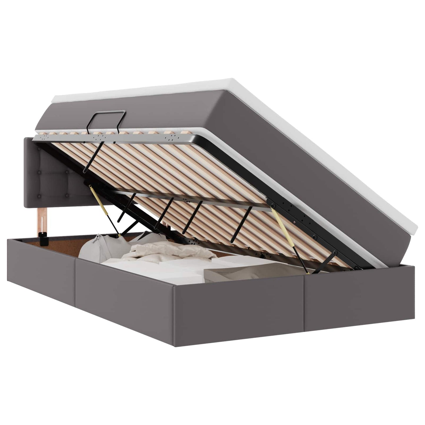 Opbergbed met LED met matras Grijs 120 x 200 cm Nep Leer is nu te koop bij PeponiXL, paradijselijk wonen!
