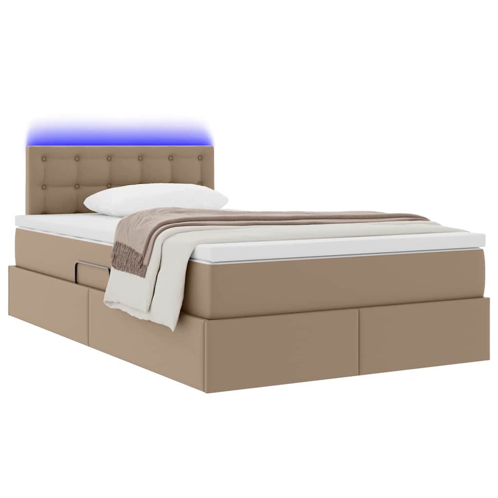 Opbergbed met LED met matras Cappuccino 120 x 200 cm Nep Leer is nu te koop bij PeponiXL, paradijselijk wonen!